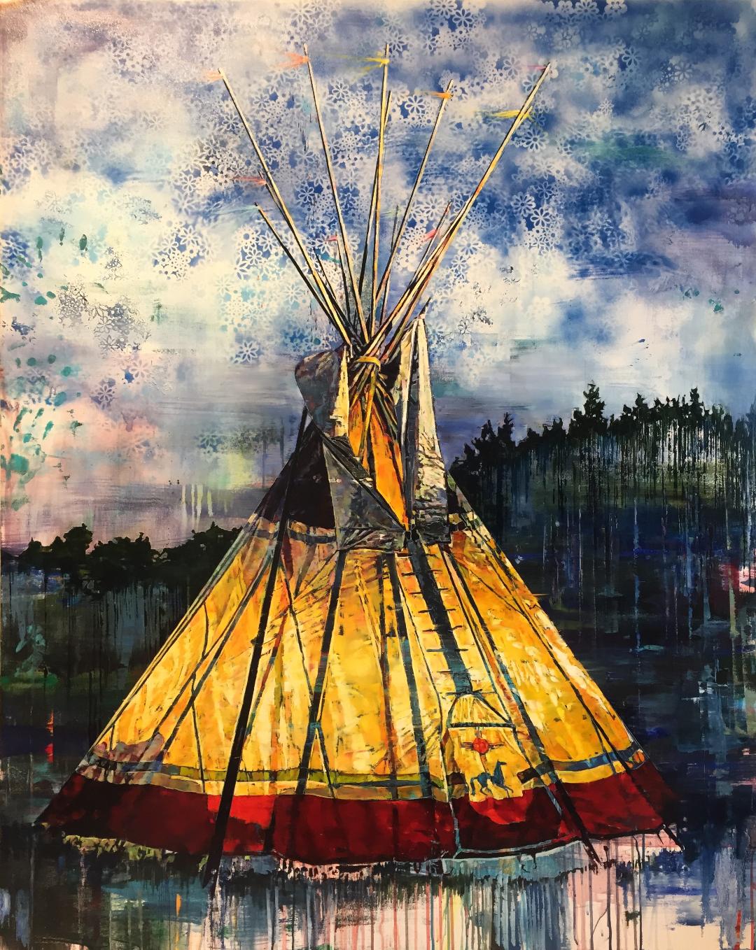 oil painting of a tepee